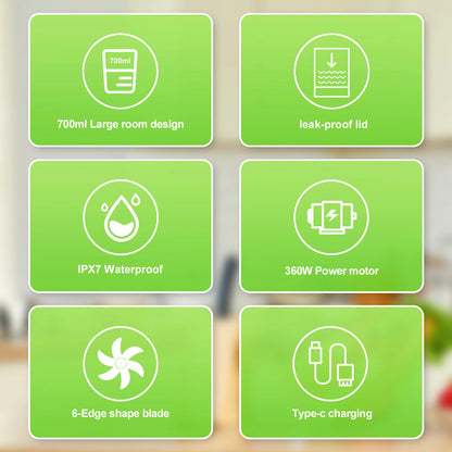 Electric Portable Juicer Fresh Fruit Mixer 700ML Multifunctional USB Rechargeable Shakes Smoothie Blender Outdoor Mixing Cup