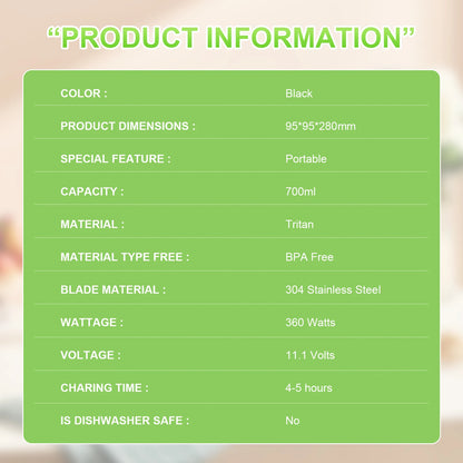 Electric Portable Juicer Fresh Fruit Mixer 700ML Multifunctional USB Rechargeable Shakes Smoothie Blender Outdoor Mixing Cup