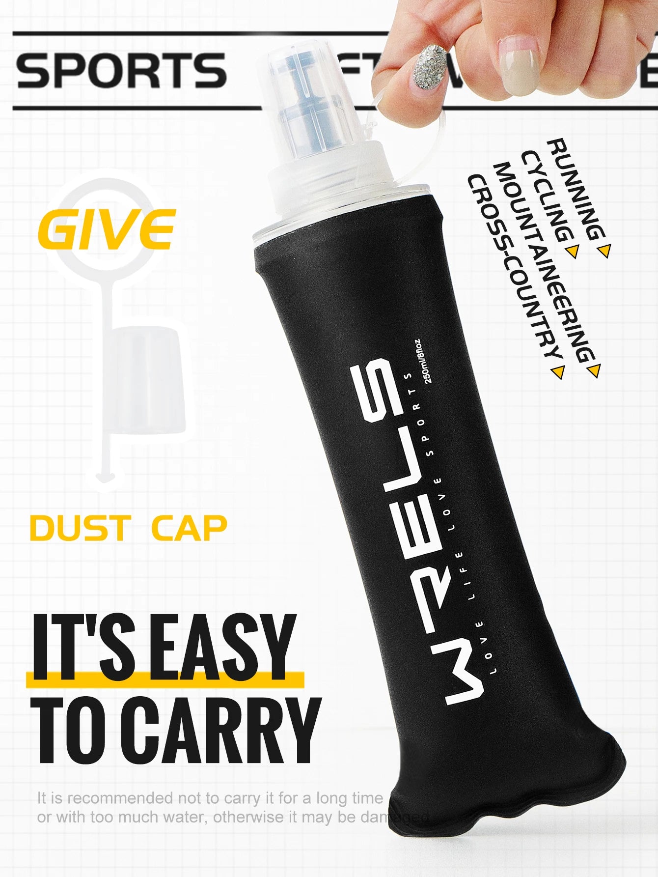 WRELS Water Bottle TPU Folding Soft Flask Outdoor Sport Water Bag Collapsible Water Bottle 500ml For Running Camping BPA Free