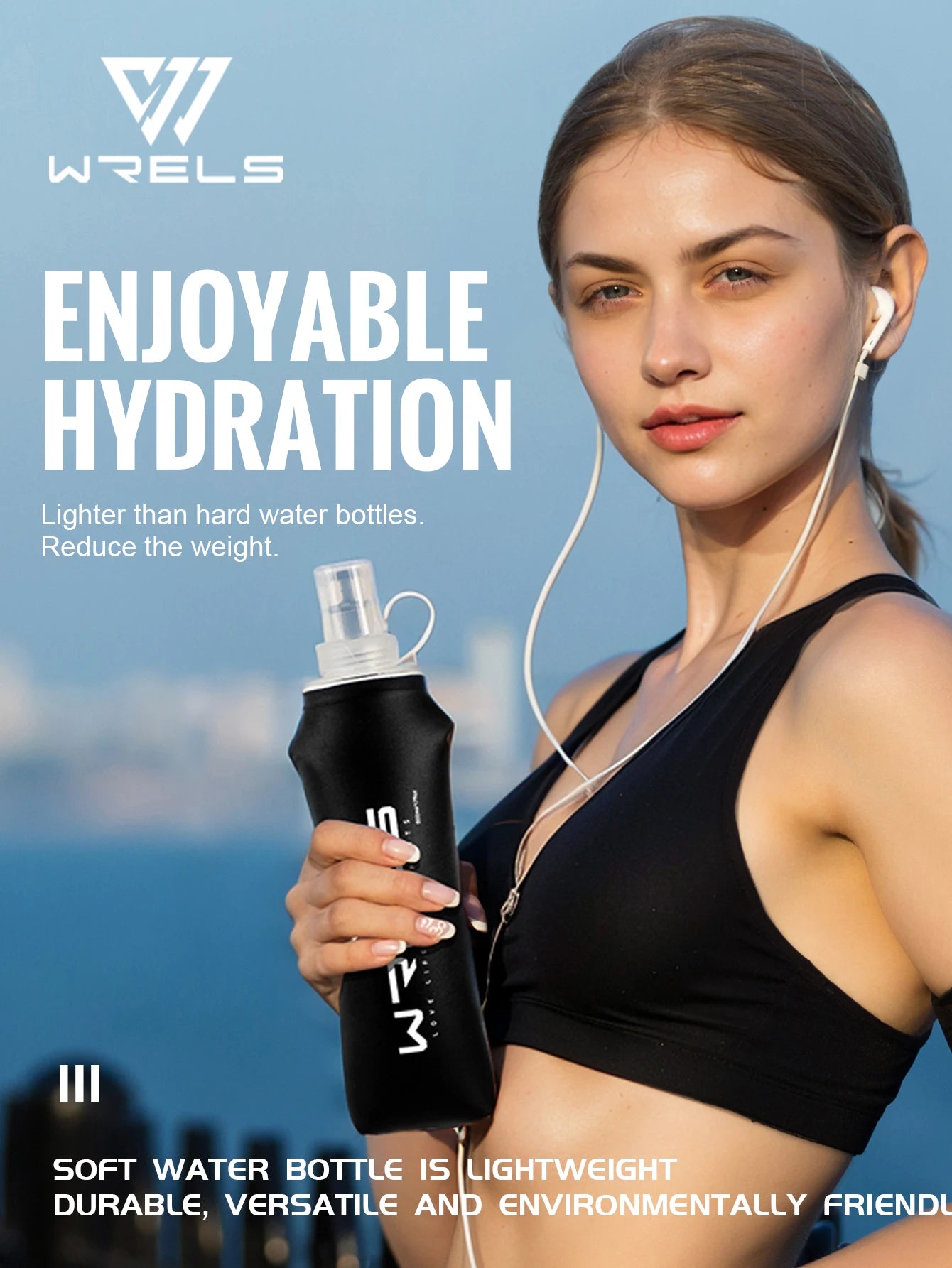 WRELS Water Bottle TPU Folding Soft Flask Outdoor Sport Water Bag Collapsible Water Bottle 500ml For Running Camping BPA Free