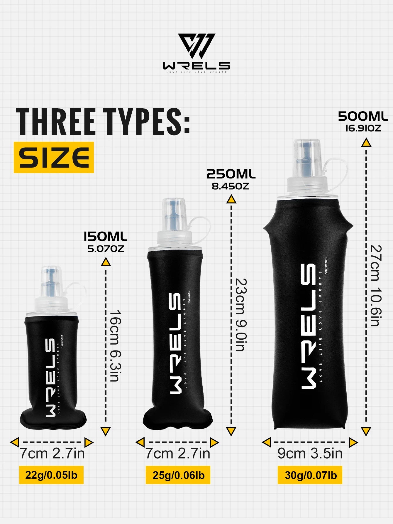 WRELS Water Bottle TPU Folding Soft Flask Outdoor Sport Water Bag Collapsible Water Bottle 500ml For Running Camping BPA Free