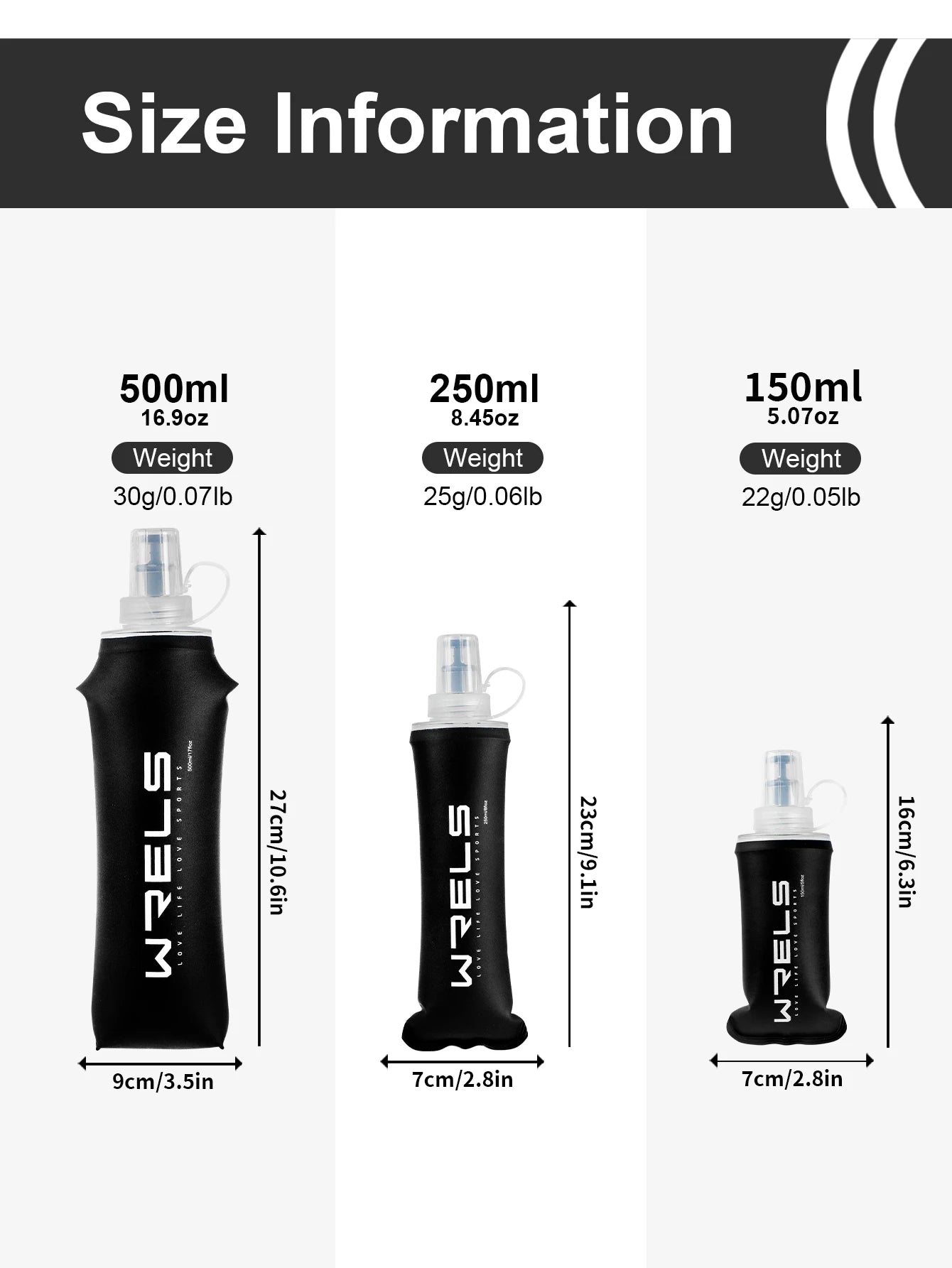 WRELS Water Bottle TPU Folding Soft Flask Outdoor Sport Water Bag Collapsible Water Bottle 500ml For Running Camping BPA Free