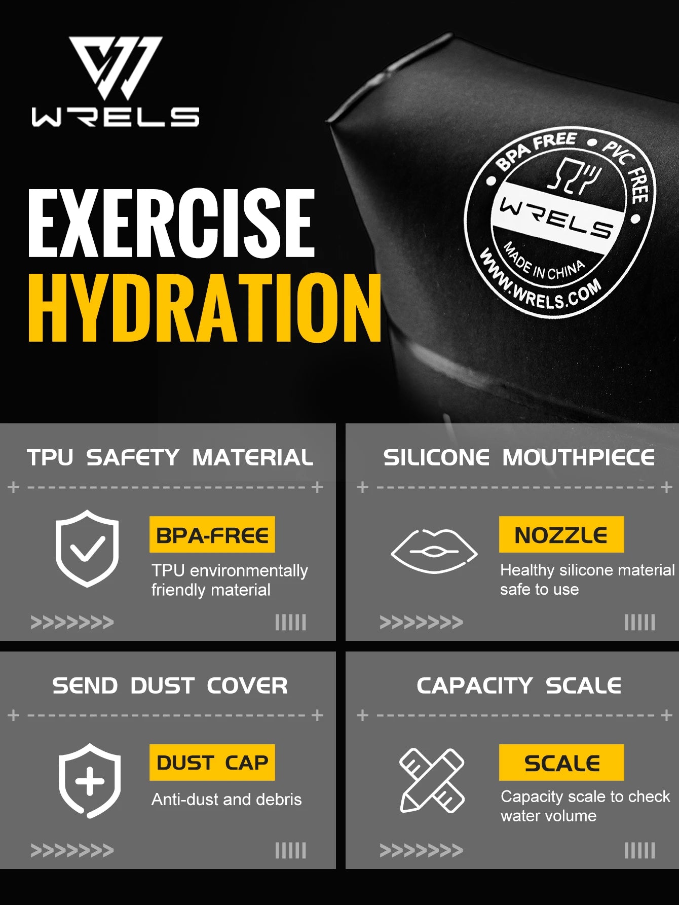 WRELS Water Bottle TPU Folding Soft Flask Outdoor Sport Water Bag Collapsible Water Bottle 500ml For Running Camping BPA Free